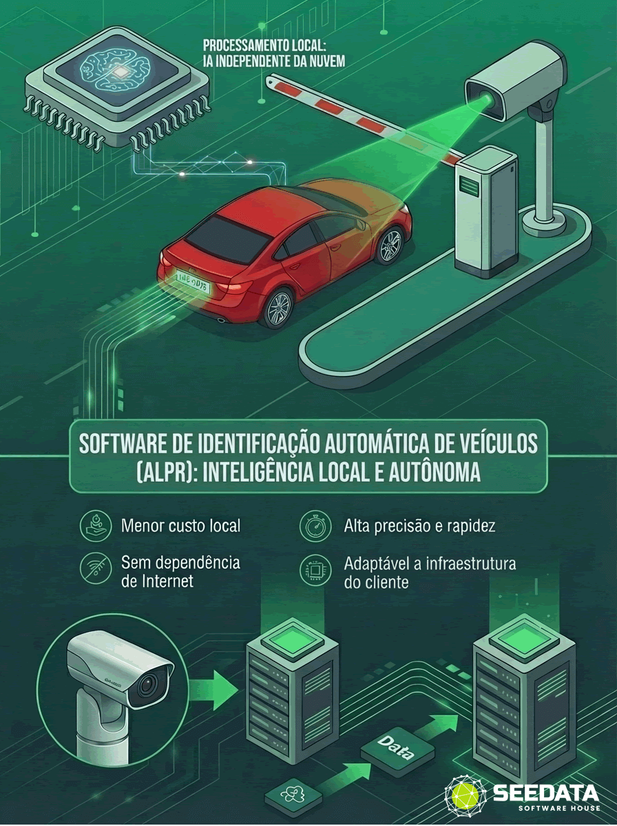 Pipeline de processamento ALPR: captura, inferência, ação e auditoria
